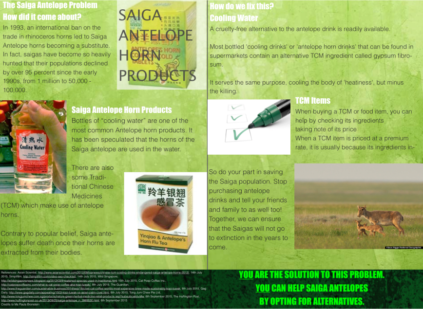 Pamphlet on wildlife products done by the students (page 2).